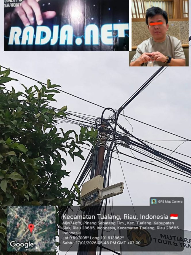 
					Astaga!! Gila!! Diduga Tanpa Izin, Radja.net Kuasai Tiang PLN di Siak